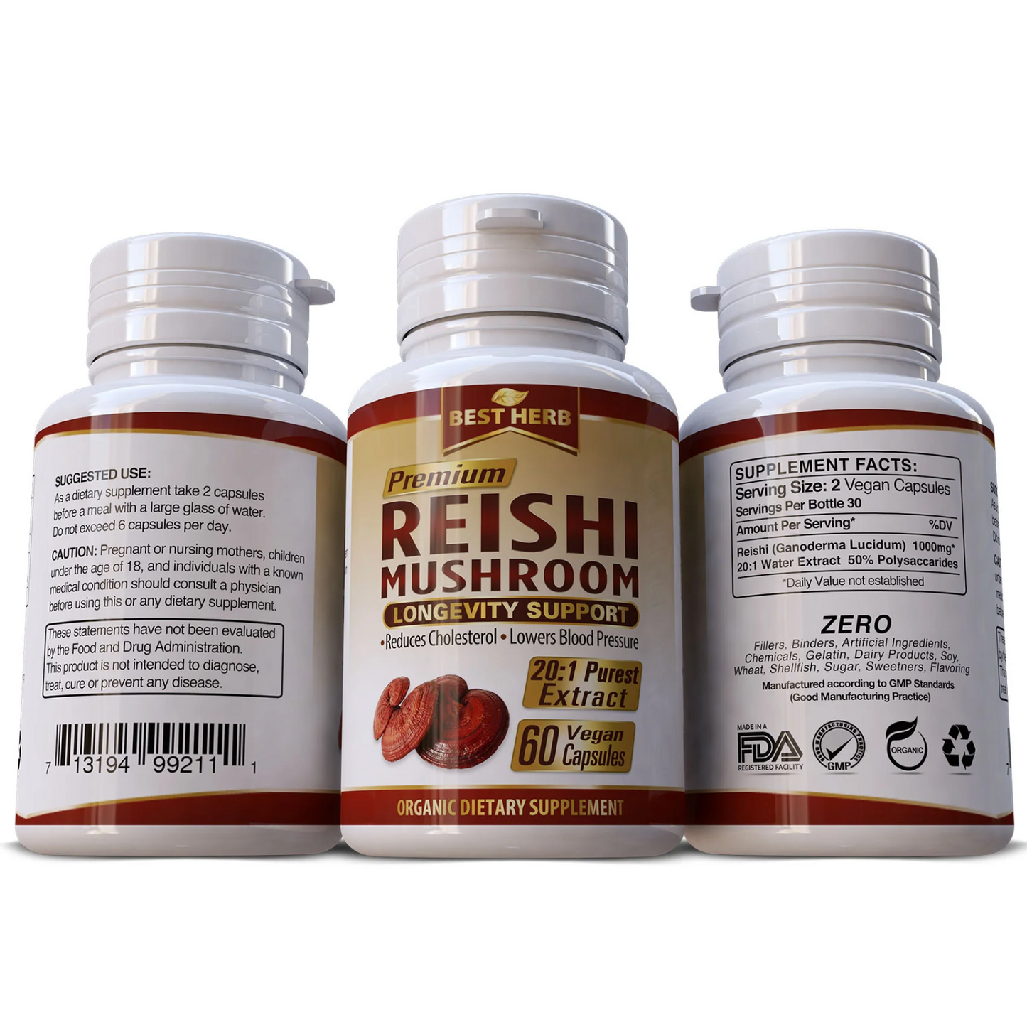 Organic Reishi Mushroom Longevity Extract Capsules